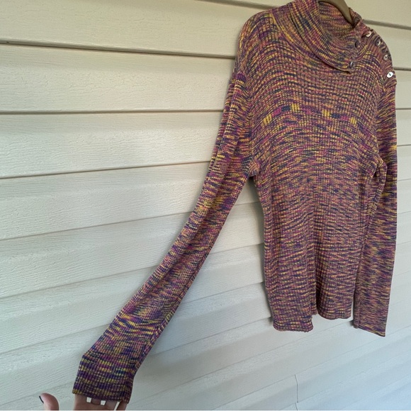 Sundance Multicolor Ribbed Knit Button Shoulder Turtleneck Sweater Size XXL - Picture 4 of 8